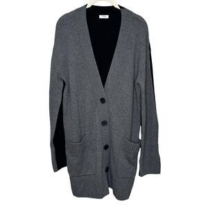 Akris Punto Cardigan Sweater Womens 6 Gray Black Wool Cashmere Pockets Longline
